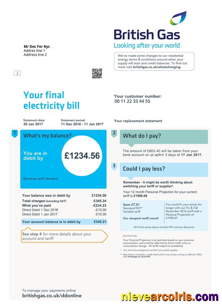 United Kingdom British Gas bill